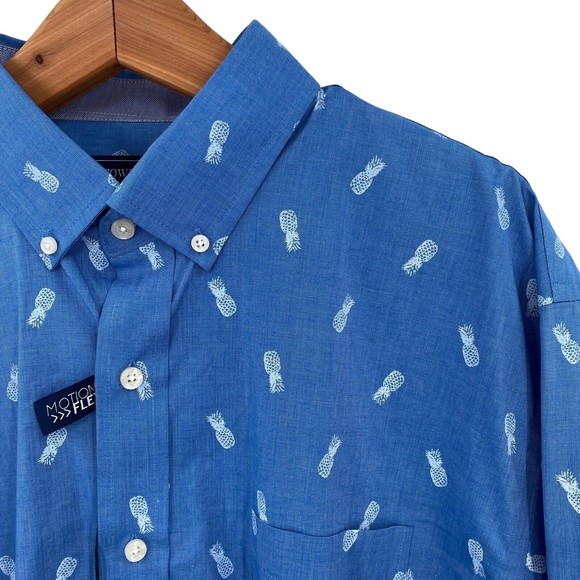 Crown & Ivy Men’s Shirt XL Classic Fit Button Down Motion Flex Blue Pineapples - Picture 2 of 8